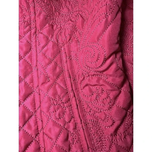 RQT Womens Size PM Quilted Jacket Red Petite Lightweight Button Front Embroidery - Picture 10 of 15